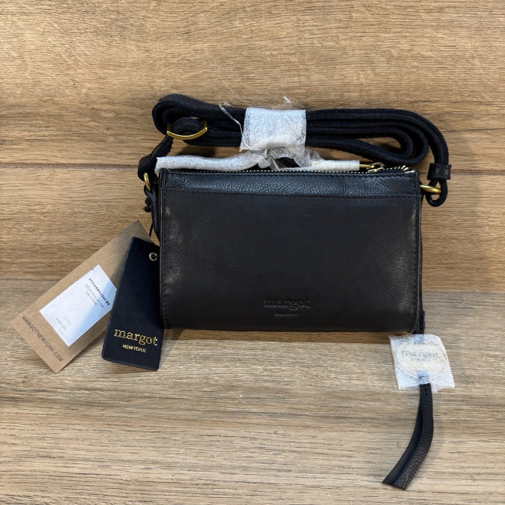 Margot Aiden‎ Wallet On The String Black Leather Crossbody Phone Card Holder